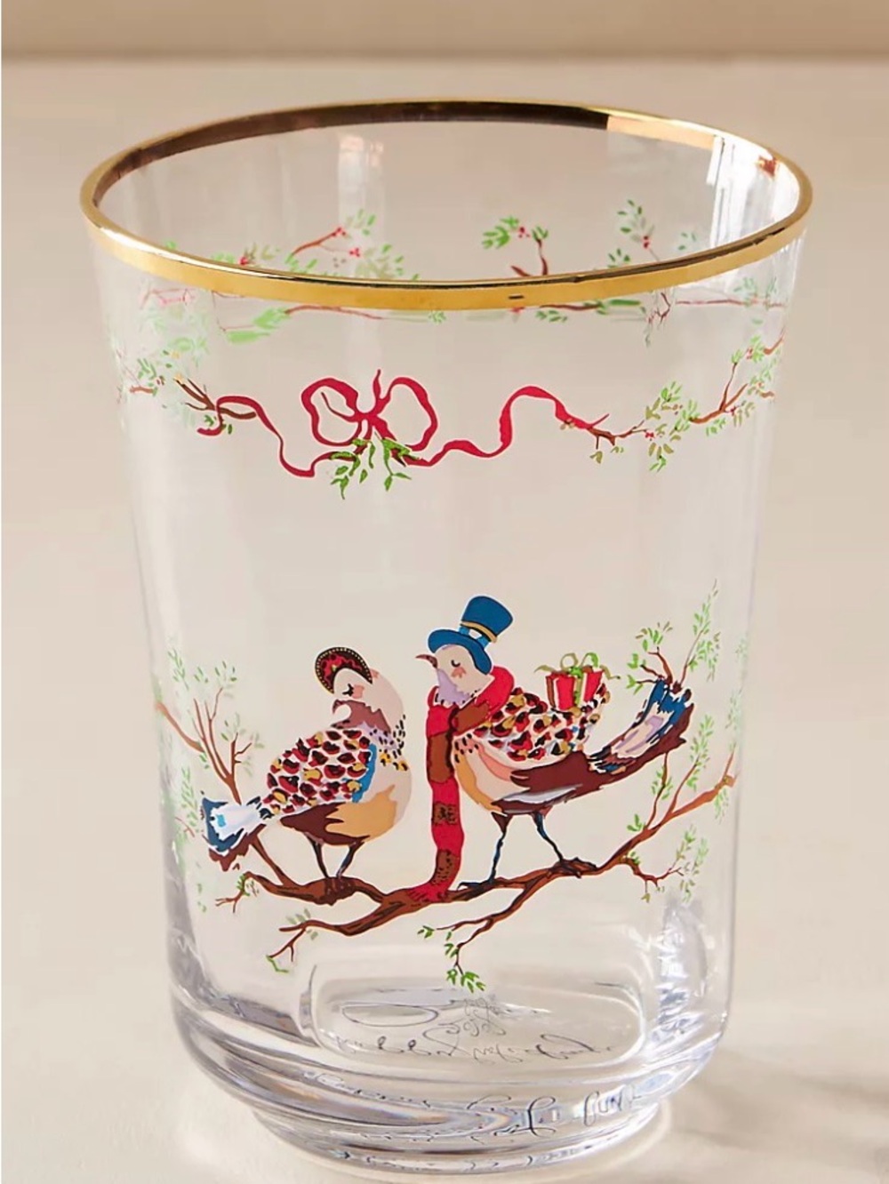Anthropologie Inslee Fariss Twelve Days of Christmas 2 Turtle Doves Juice Glass